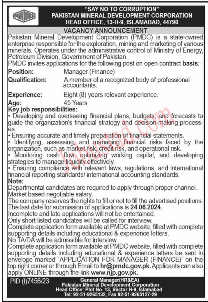 Latest Manager Jobs in PMDC Islamabad June 2024 