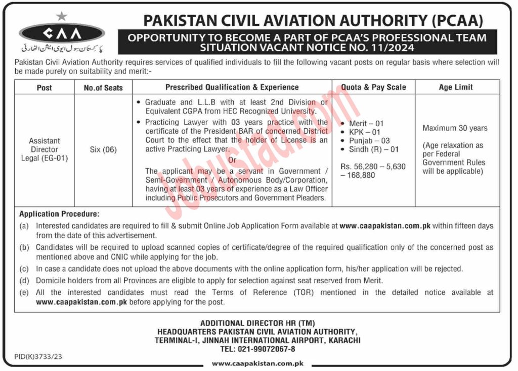 Latest PCAA Jobs in Karachi July 2024