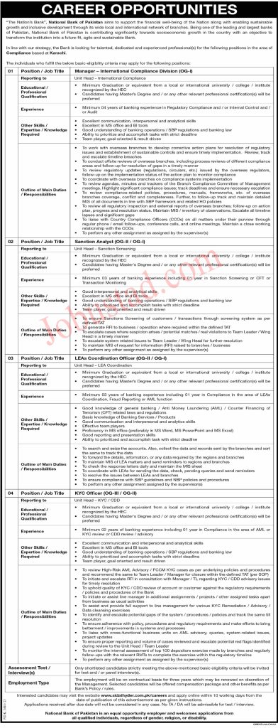 NBP National Bank of Pakistan Jobs in Karachi June 2024