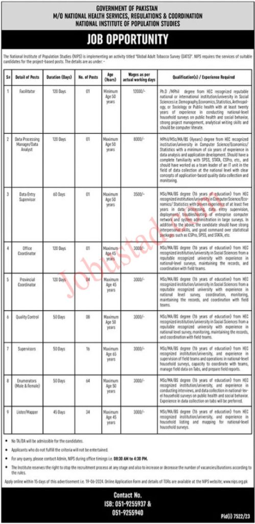 New National Institute of Population Studies Jobs in Islamabad June 2024