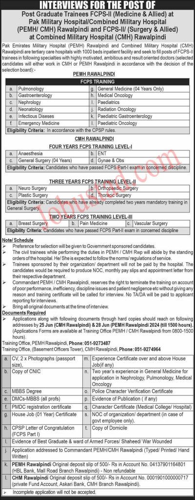 Today CMH Jobs in Rawalpindi June 2024