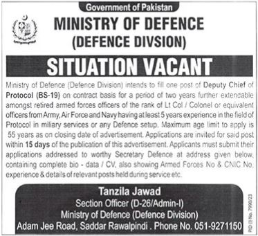 Latest MOD Jobs in Rawalpindi July 2024