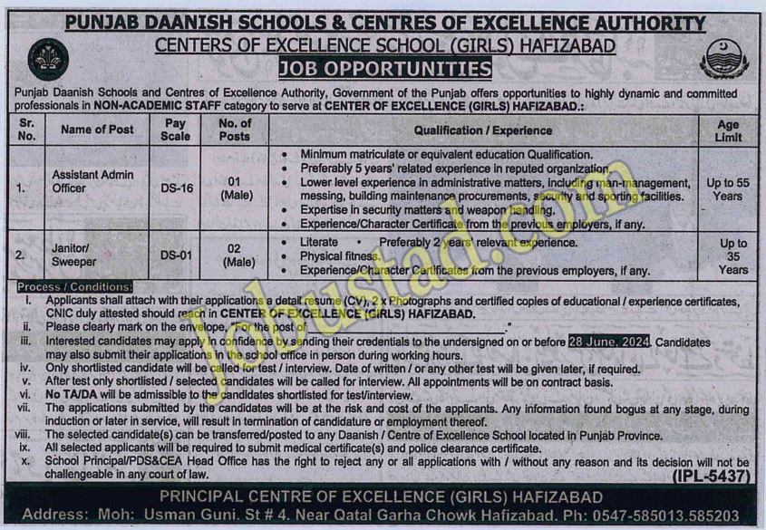 New Punjab Daanish School Jobs in Hafizabad June 2024