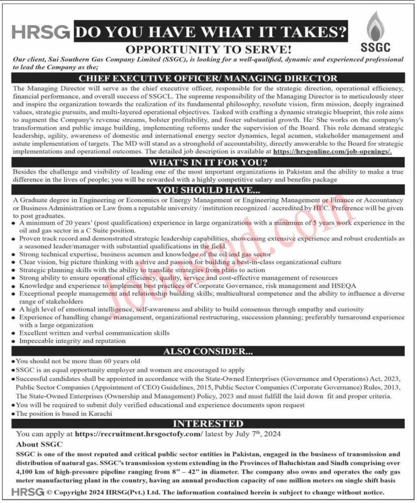Today Sui Southern Gas Company Limited Jobs in Karachi June 2024 
