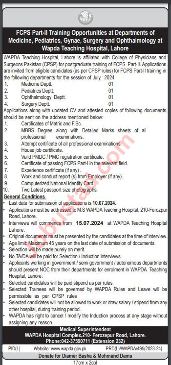 Latest Wapda Teaching Hospital Jobs in Lahore July 2024 