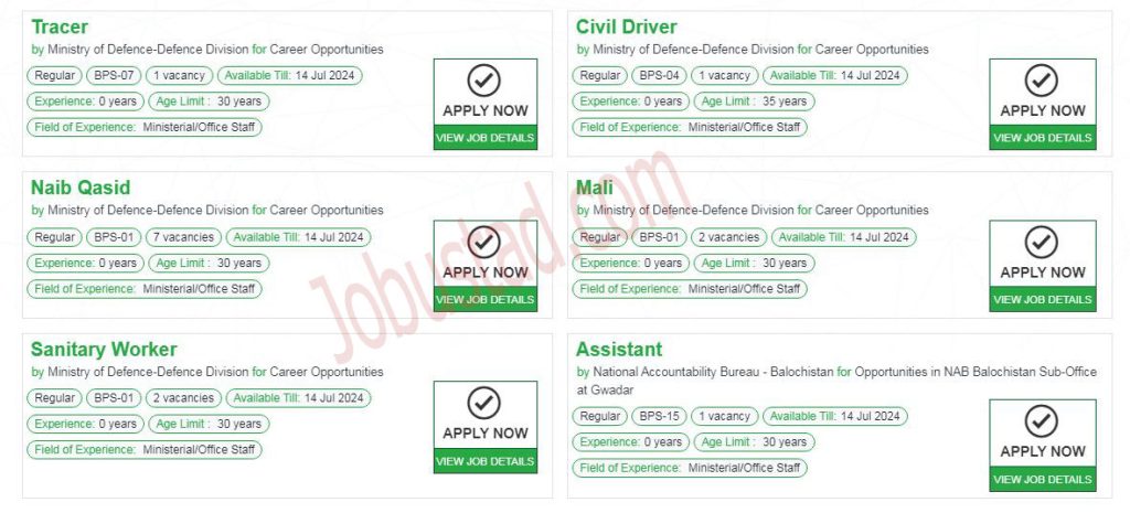 New Class 4 Jobs in Ministry of Defence July 2024