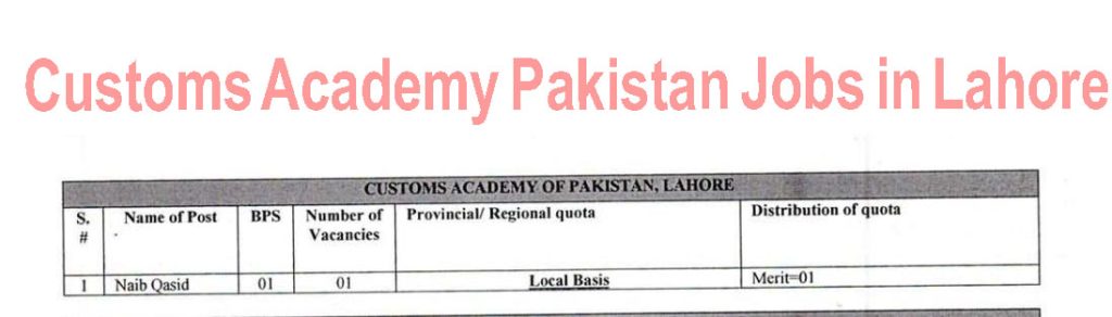 New Customs Academy of Pakistan Jobs in Lahore July 2024 
