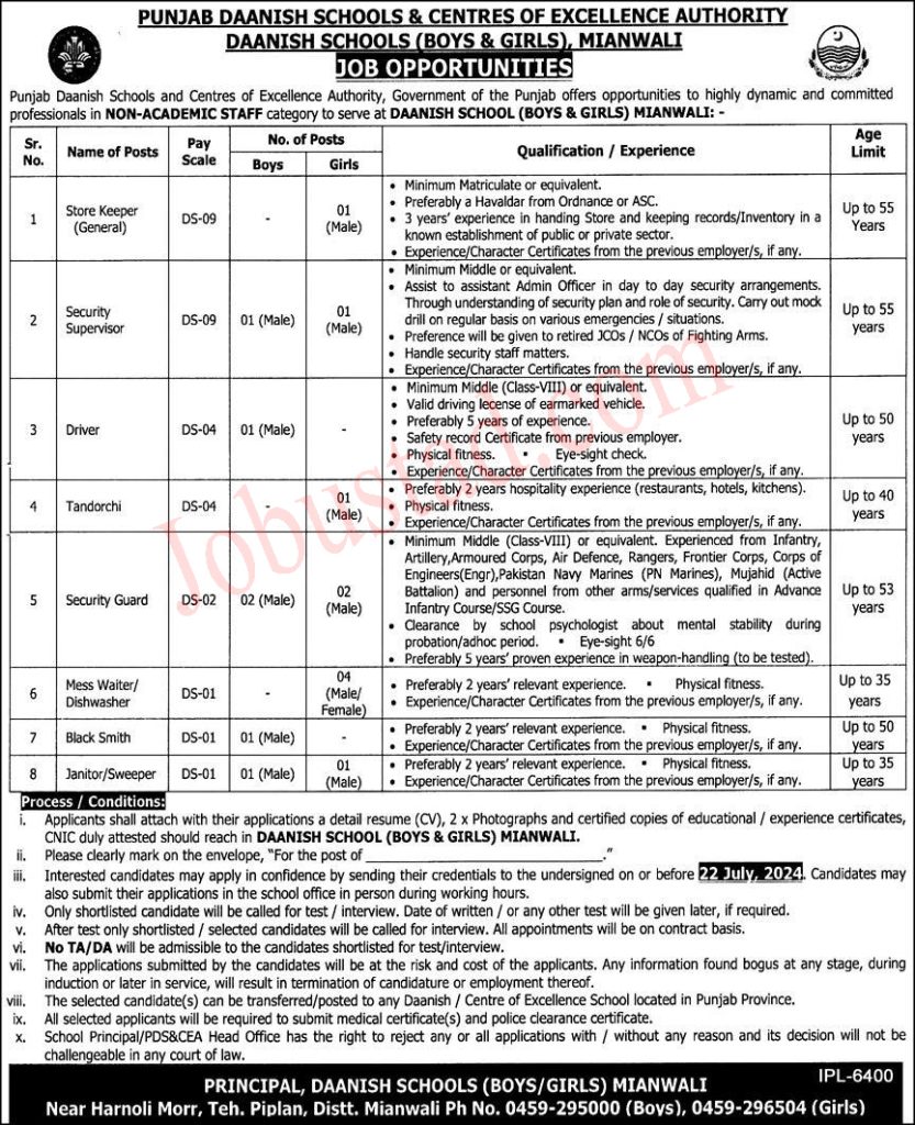 New Punjab Daanish School Jobs in Mianwali July 2024