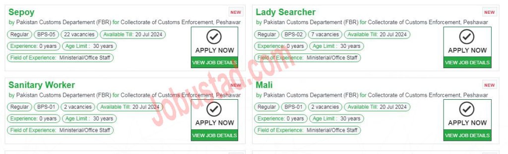 Latest FBR Jobs in Peshawar July 2024 
