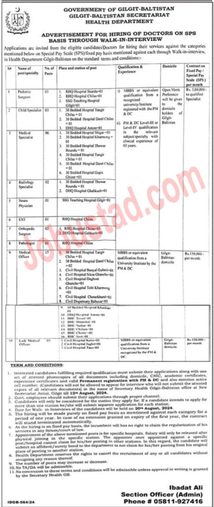 Latest Health Department Jobs in Gilgit August 2024 