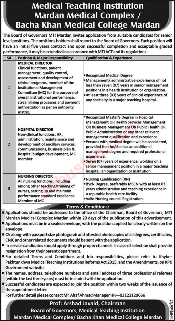 Latest Mardan Medical Complex Jobs July 2024