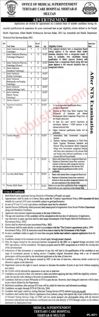 Latest Nishtar Hospital Jobs in Multan July 2024