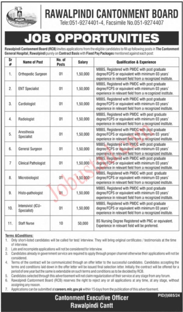 Latest Rawalpindi Cantonment Board RCB Jobs August 2024