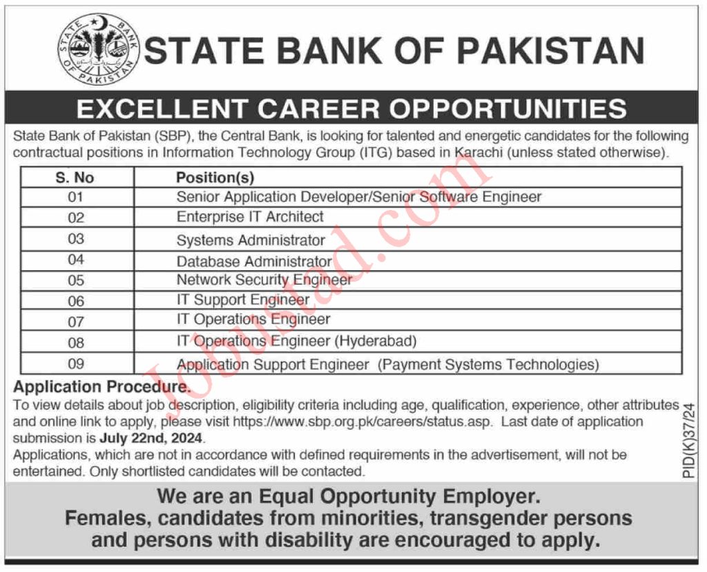 Latest State Bank of Pakistan Jobs in Karachi July 2024
