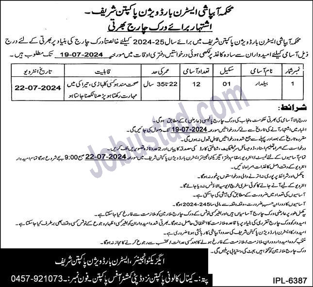 New Irrigation Department Jobs in Pakpattan July 2024
