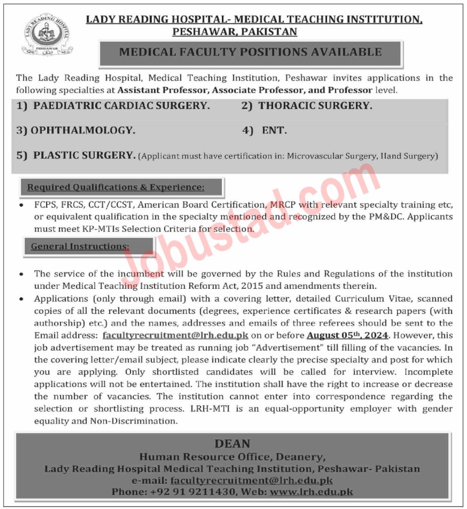 New Medical Staff Jobs in Peshawar July 2024 