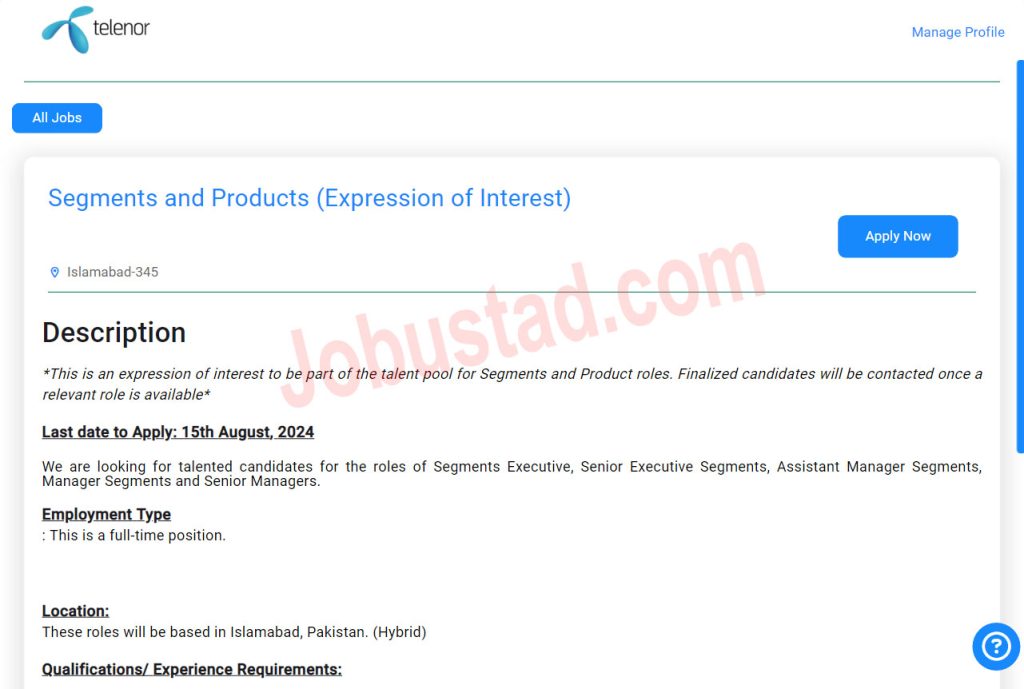Telenor Pakistan Jobs