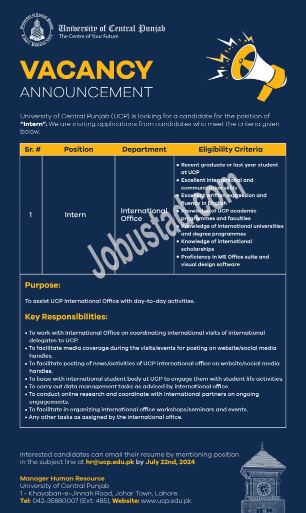 New University of Central Punjab Jobs in Lahore July 2024 