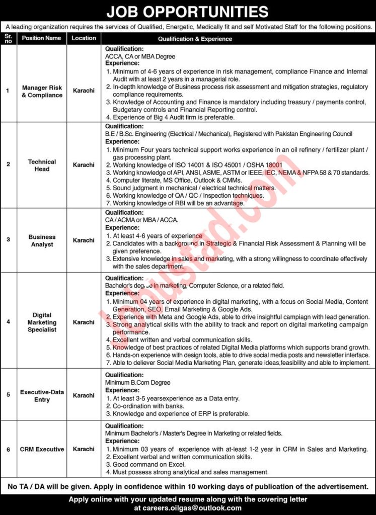 Latest Oil and Gas Company Jobs in Karachi July 2024 