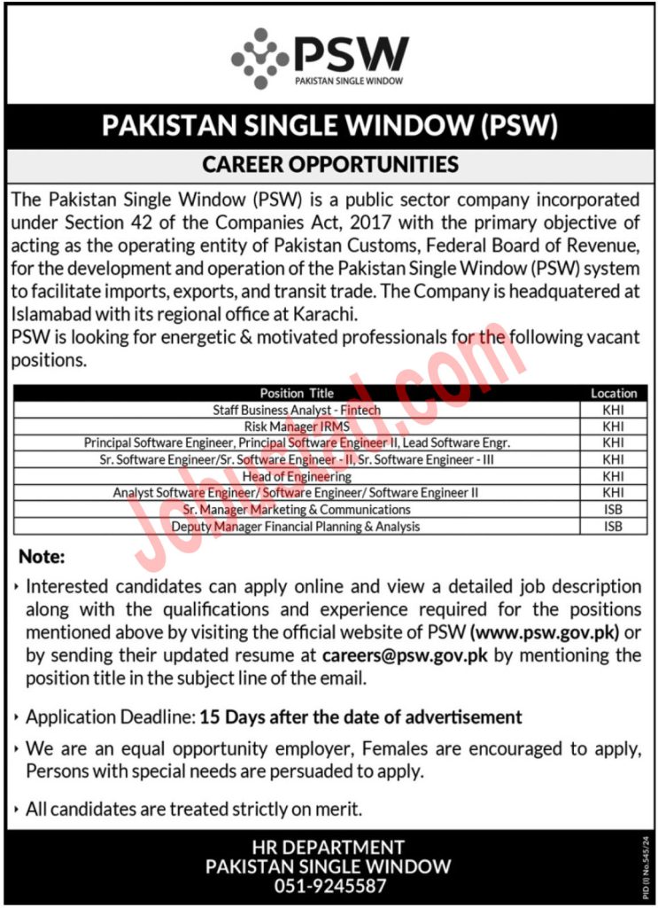 PSW Jobs in Karachi August 2024