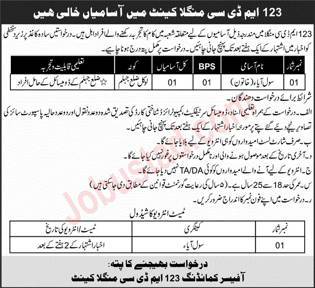 Pak Army 123 EMDC Jobs in Mangla July 2024 