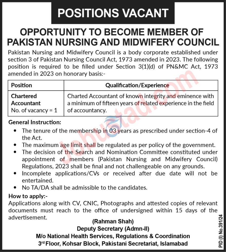 Pakistan Nursing and Midwifery Council Jobs in Islamabad July 2024 
