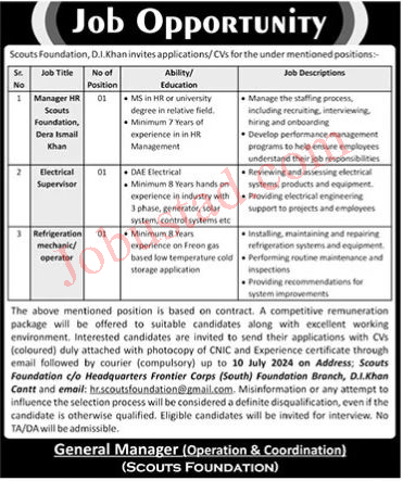 Latest Scouts Foundation Jobs in DI Khan July 2024