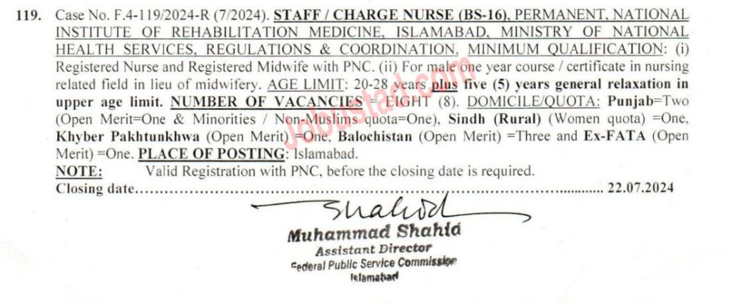 Latest Staff Nurse Jobs in Islamabad July 2024 