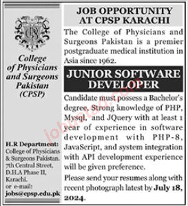 The College of Physicians and Surgeons Jobs in Karachi July 2024