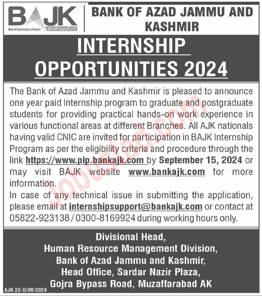 Bank of AJK Internships Program September 2024
