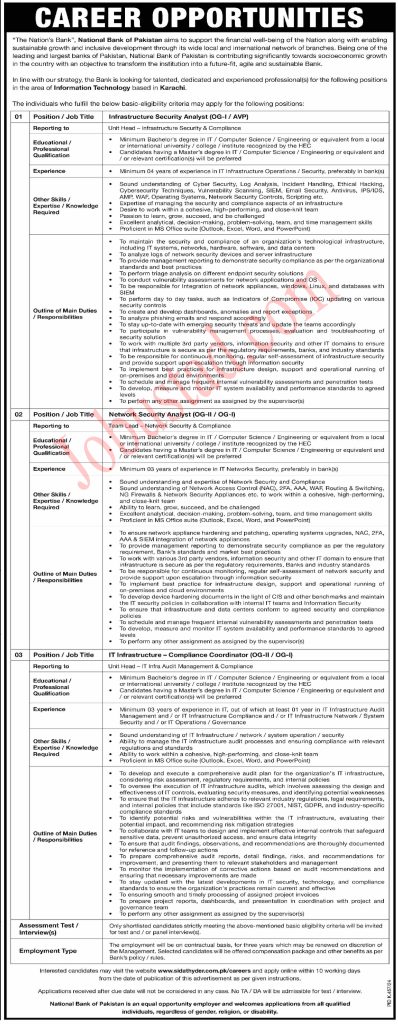 Jobs in National Bank of Pakistan Karachi Branch August 2024