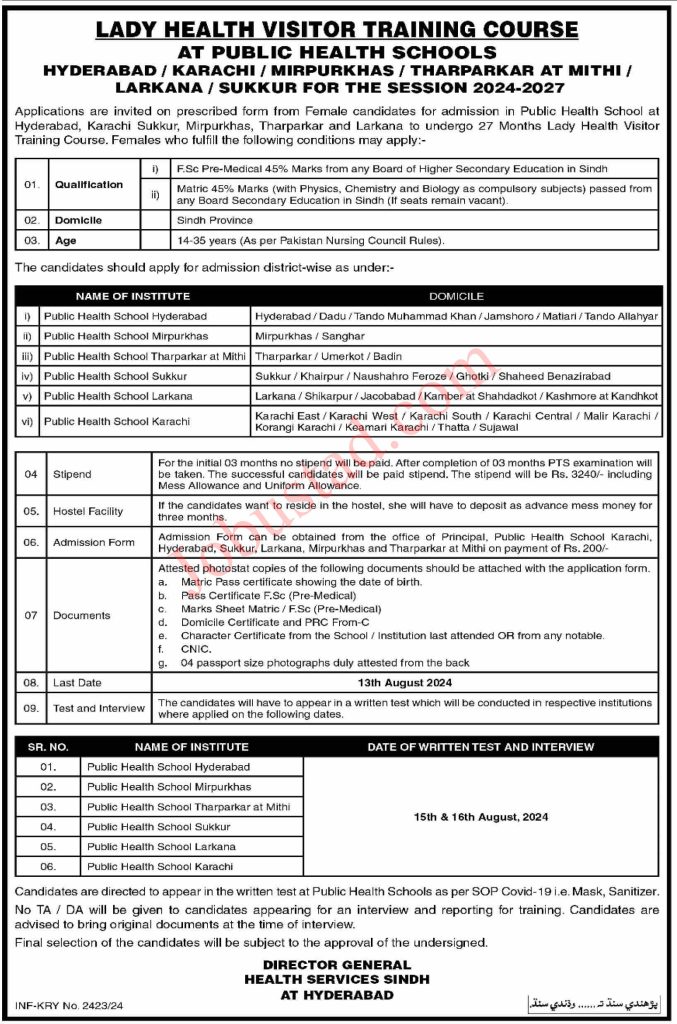 Lady Health Visitor Jobs in Karachi August 2024