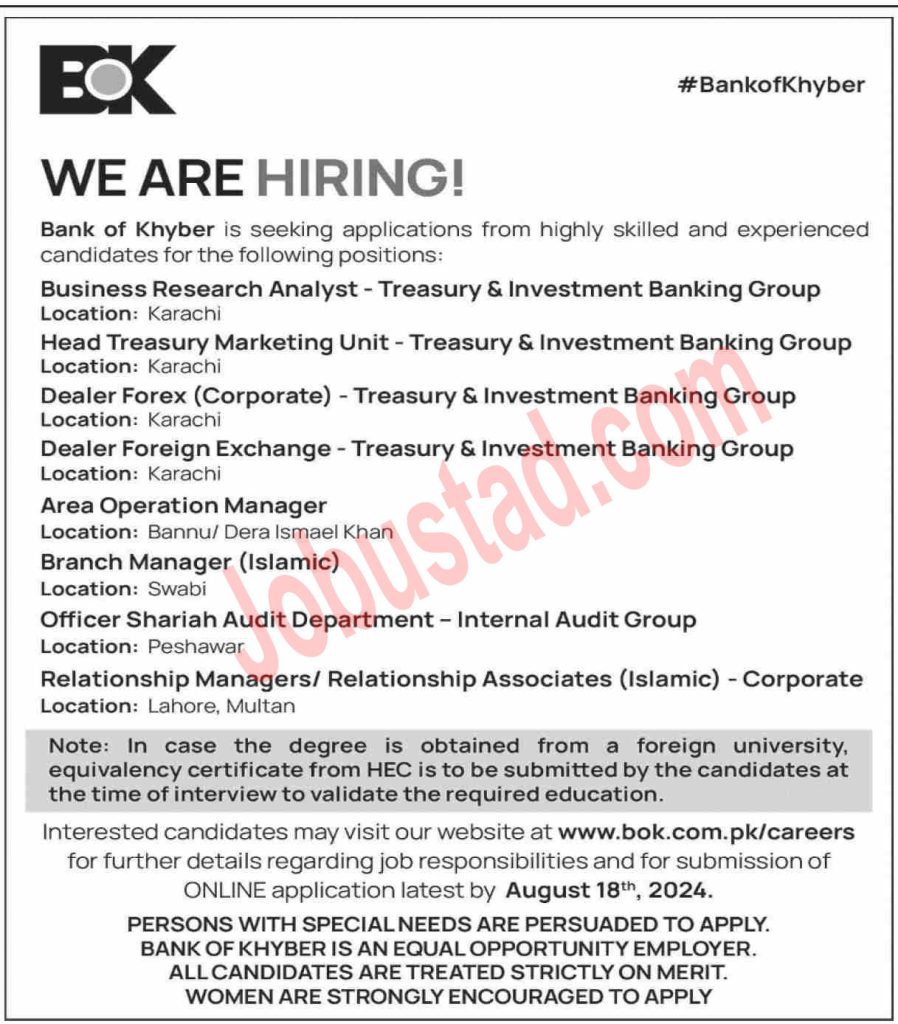New BOK Jobs in Karachi August 2024
