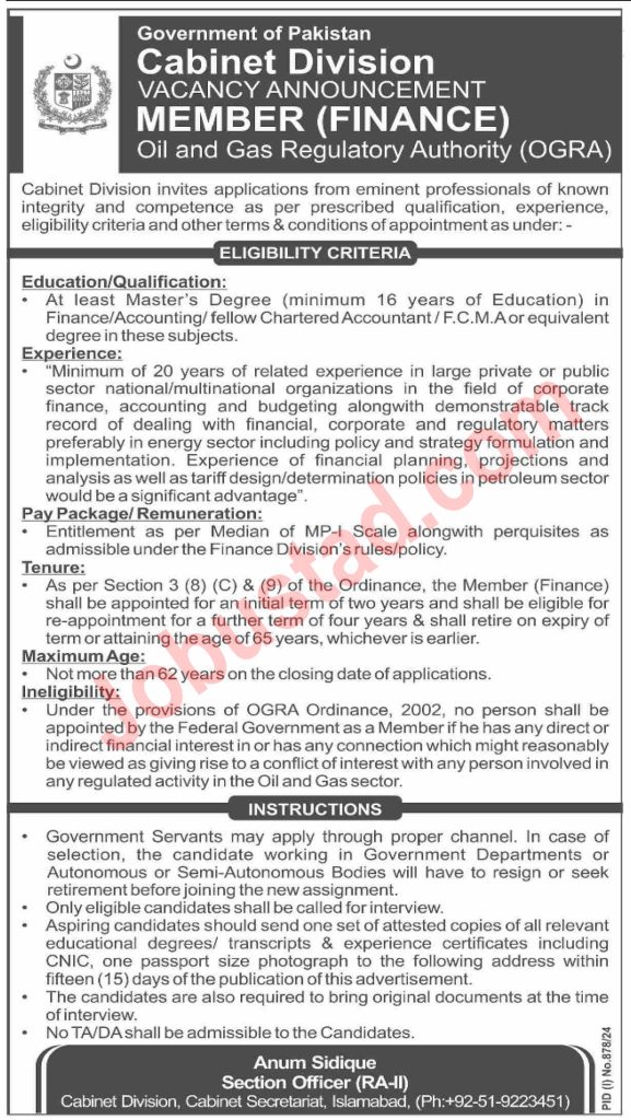 Cabinet Division Government of Pakistan Jobs