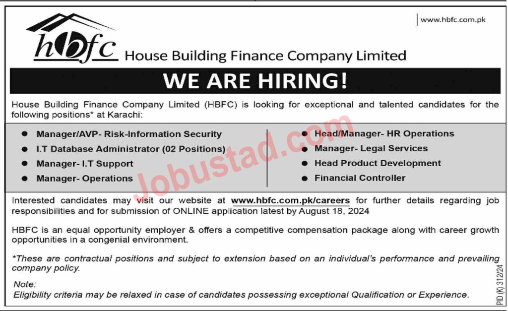 House Building Finance Company Limited HBFC Jobs in Karachi August 2024 