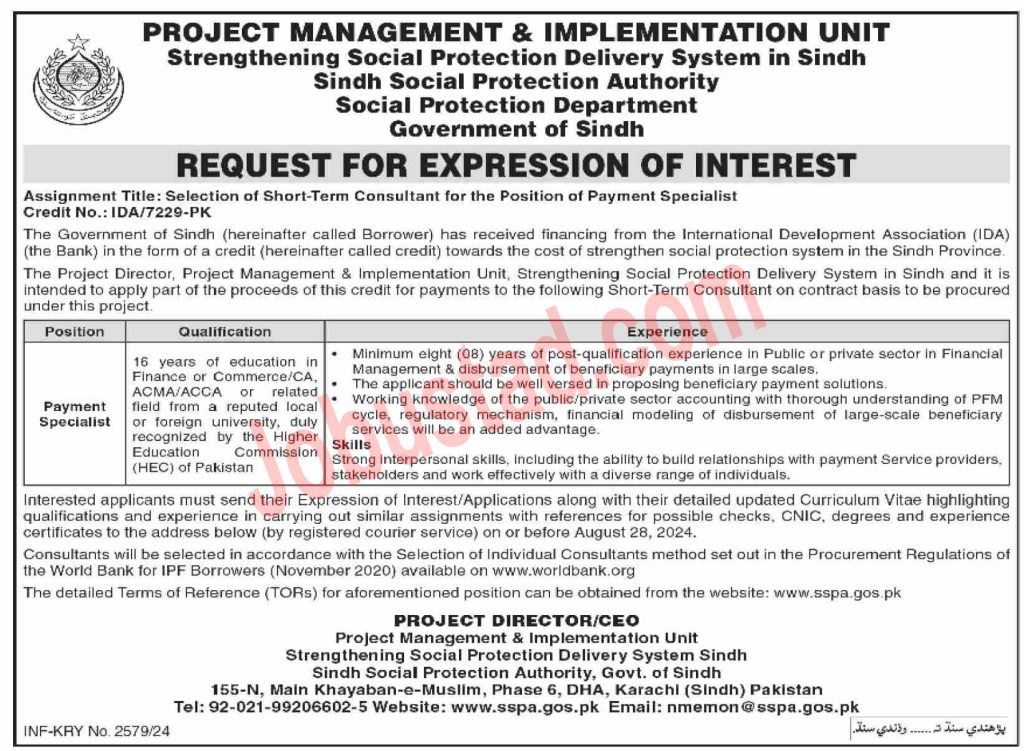 Latest Social Protection Department Sindh Jobs in Karachi August 2024