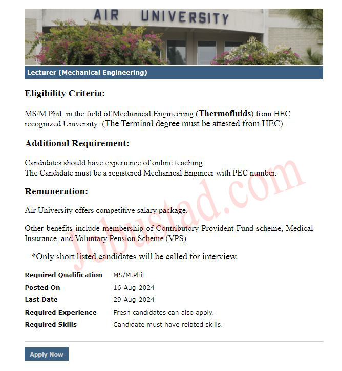 Today Lecturers Jobs in Islamabad August 2024