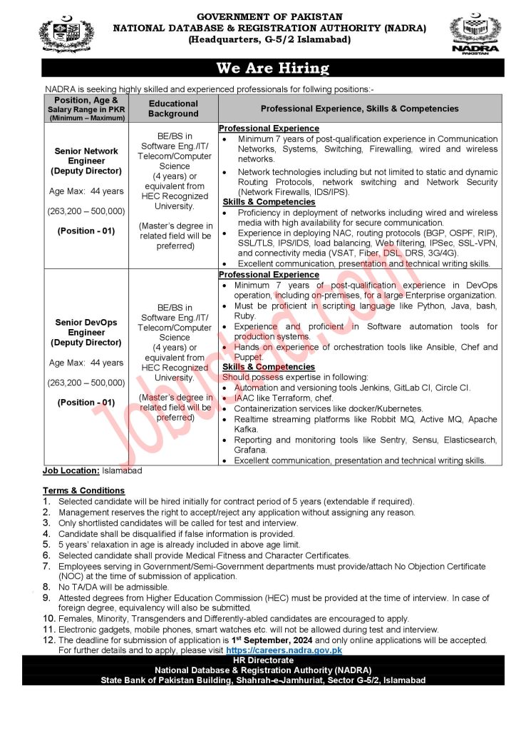 New Nadra Jobs in Opportunities Jobs in Islamabad August 2024 