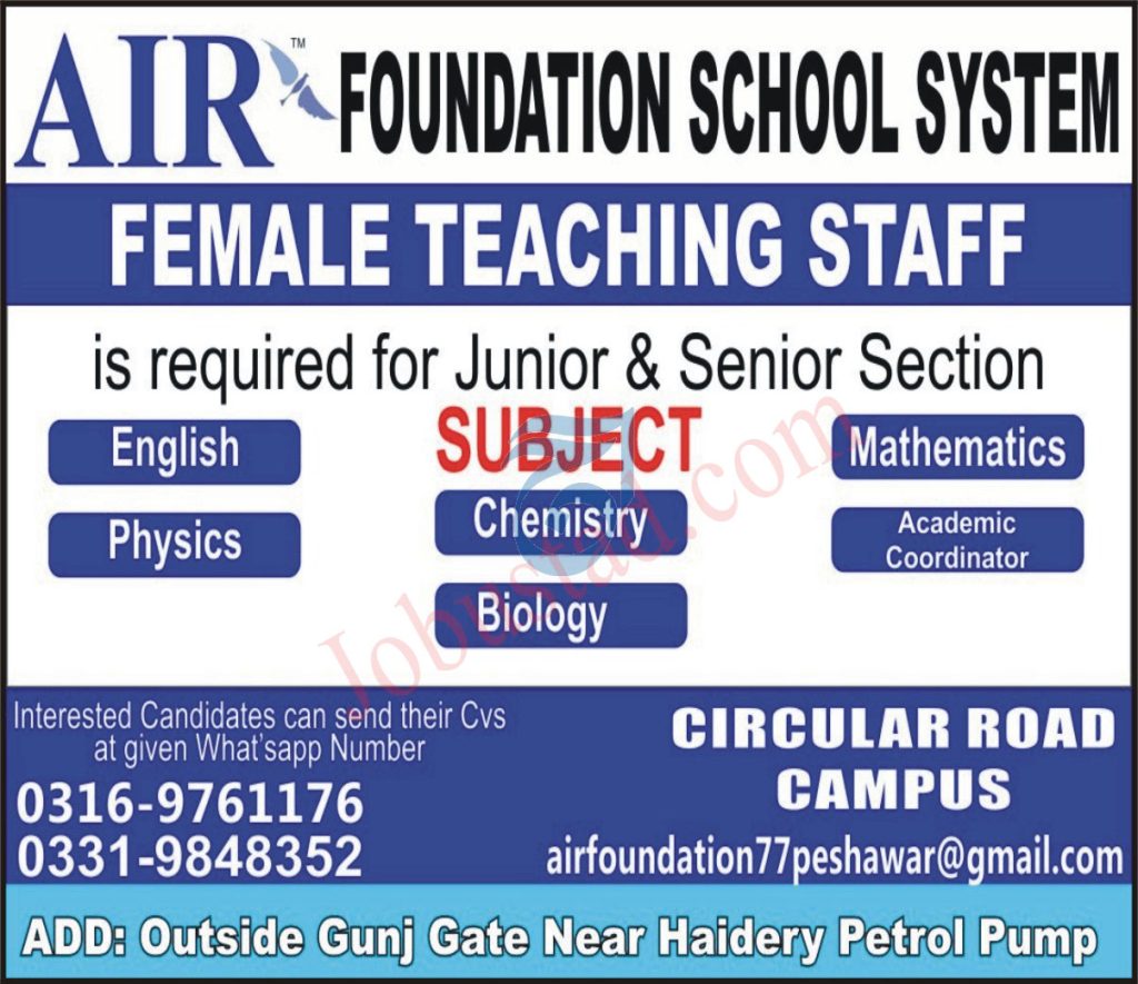 Air Foundation School system Jobs in Peshawar September 2024 
