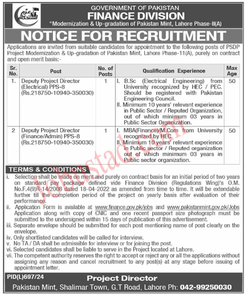 Govt of Pakistan Finance Division Jobs