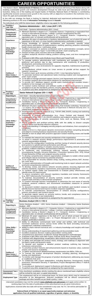 Latest National Bank of Pakistan Jobs in Karachi October 2024