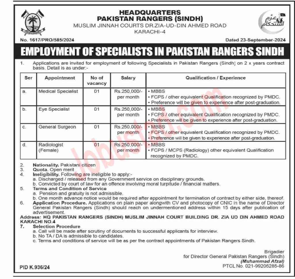 Latest Pakistan Rangers Sindh Jobs in Karachi September 2024