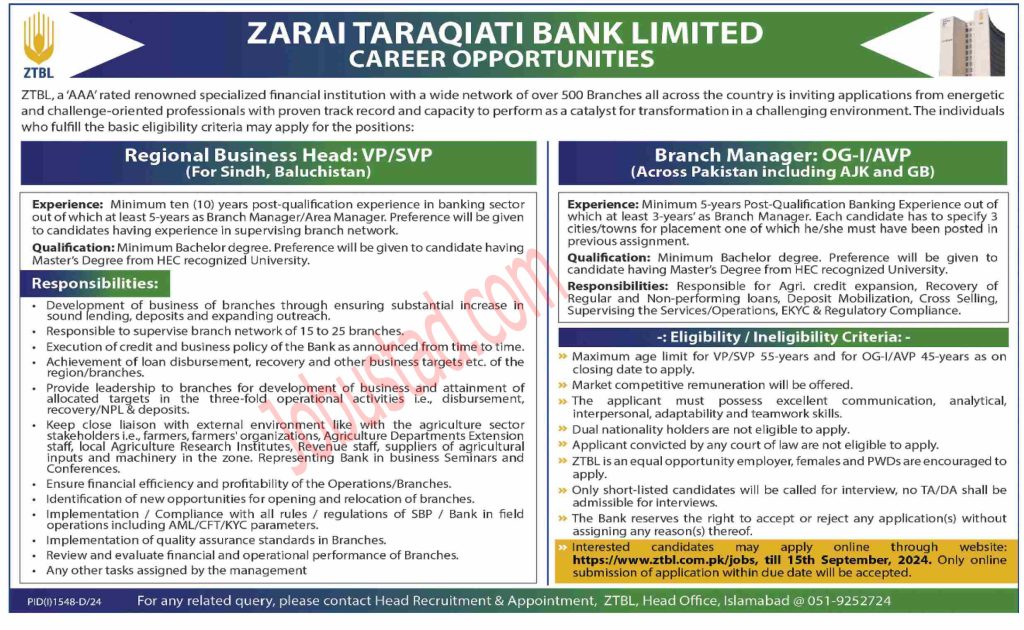 ZTBL Jobs 2024