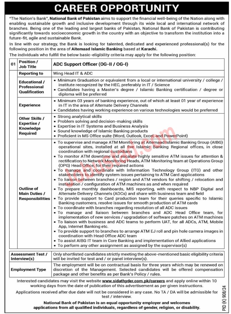 New National Bank Jobs in Karachi September 2024