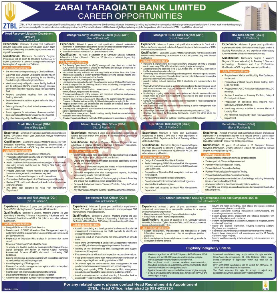 ZTBL Jobs 2024