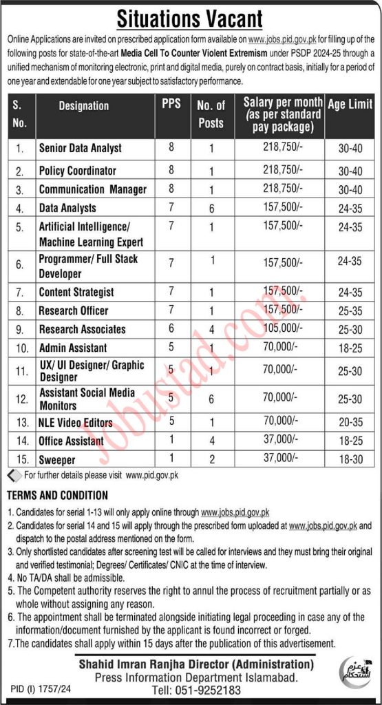 Press Information Department Jobs in Islamabad September 2024