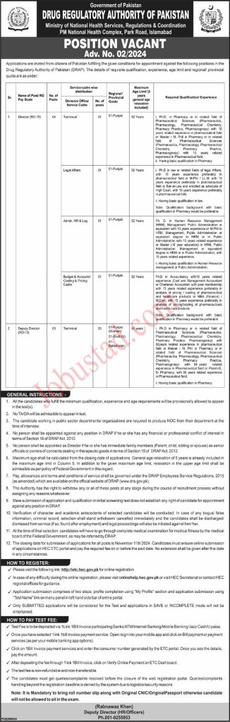 Drug Regulatary Authority of Pakistan DRAP Jobs October 2024