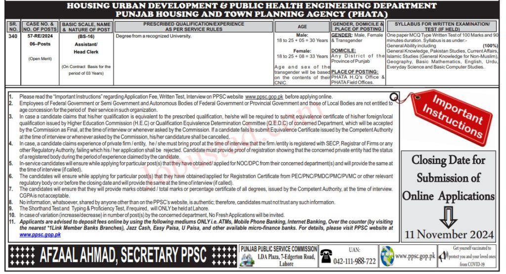 Latest Head Clerk Jobs in Punjab October 2024