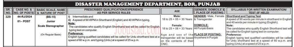 Junior Stenographer Jobs in Punjab November 2024