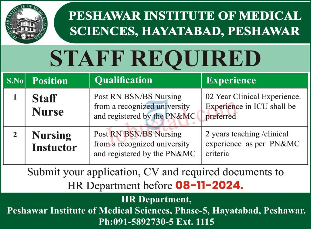 Latest Peshawar Institute of Medical Sciences Jobs November 2024